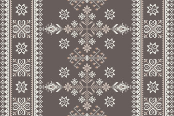 Abstract ethnic pixel border pattern flower. Aztec fabric boho mandalas India sari border design textile wallpaper. Tribal native motif African American saree borders Saree embroidery vector 