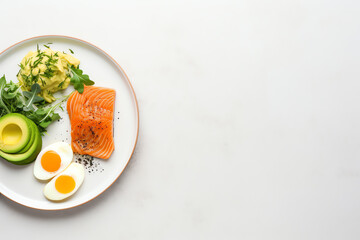 a plate of food on a marble surface - obrazy, fototapety, plakaty