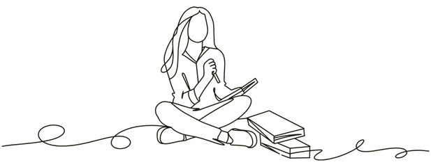 Girl reading book line art style vector 