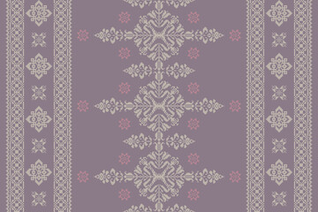 Abstract ethnic pixel border pattern flower. Aztec fabric boho mandalas India sari border design textile wallpaper. Tribal native motif African American saree borders Saree embroidery vector 