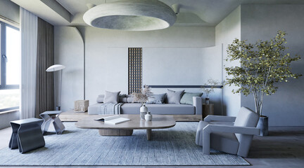 minimalism livingroom with sofa and table, wall mockup