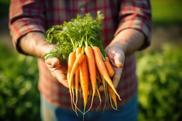 A farmer presenting freshly grown organic local carrot
