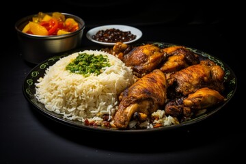 A delicious serving of Senegalese Yassa chicken with caramelized onions and rice