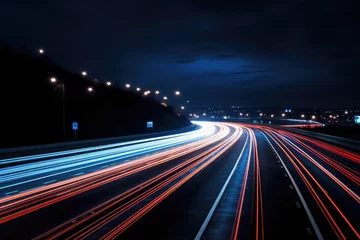 Raamstickers A long exposure photo of a highway at night © Tymofii