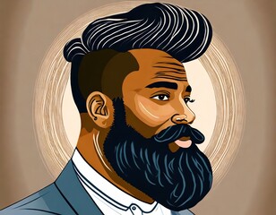  Male portrait with full beard, mustache and haircut, barber and hairdresser logo