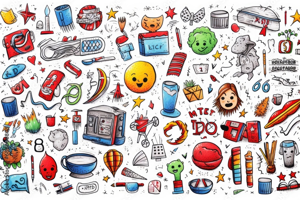 Poster a drawing featuring a variety of different objects. this versatile image can be used for various pur