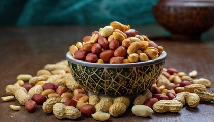  many peanuts, nuts, snack, bowl 