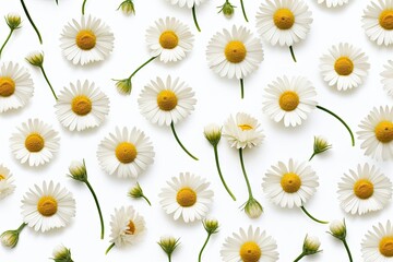 Fototapeta premium Bright chamomile daisy flower bud and stems pattern