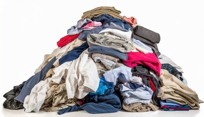  Pile of dirty stacked laundry, isolated