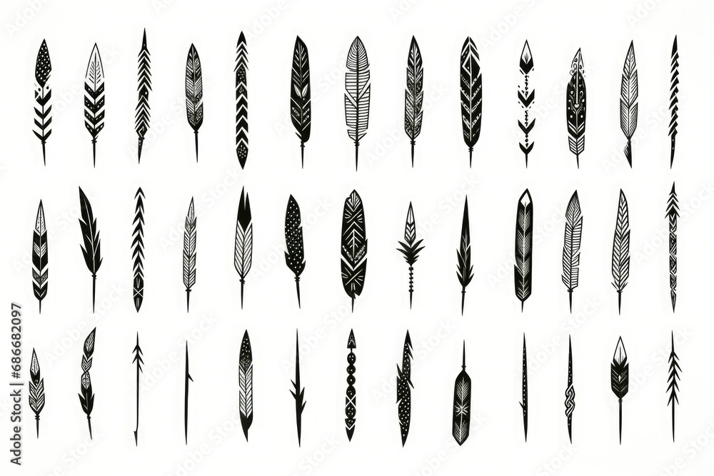 Poster a collection of different types of feathers displayed on a clean white background. perfect for addin