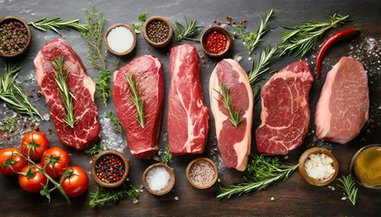 Fotobehang  Set of different raw steaks © Marko