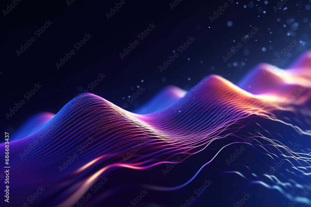 Poster a computer screen displaying a wave pattern. this image can be used to represent technology, data vi