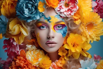 Floral spring concept of fresh spring vivid color flowers