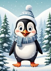 Cute cartoon christmas penguin - 686683465