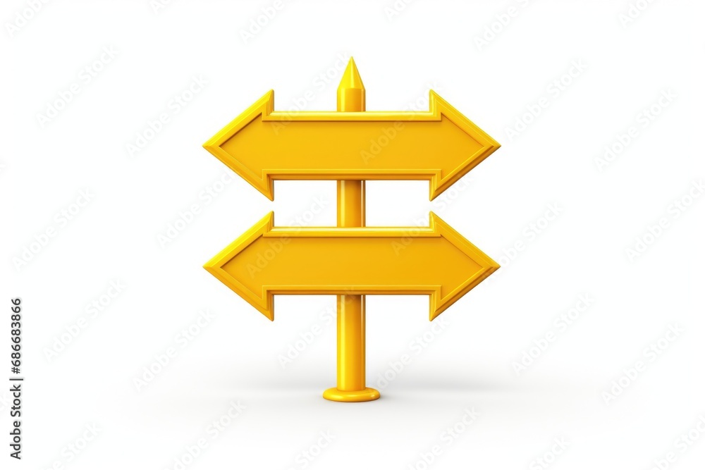 Poster a yellow directional sign with arrows pointing in opposite directions. can be used to indicate a dec