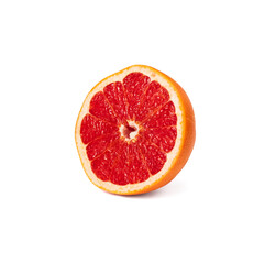 Pink ripe grapefruit slice on white isolated background