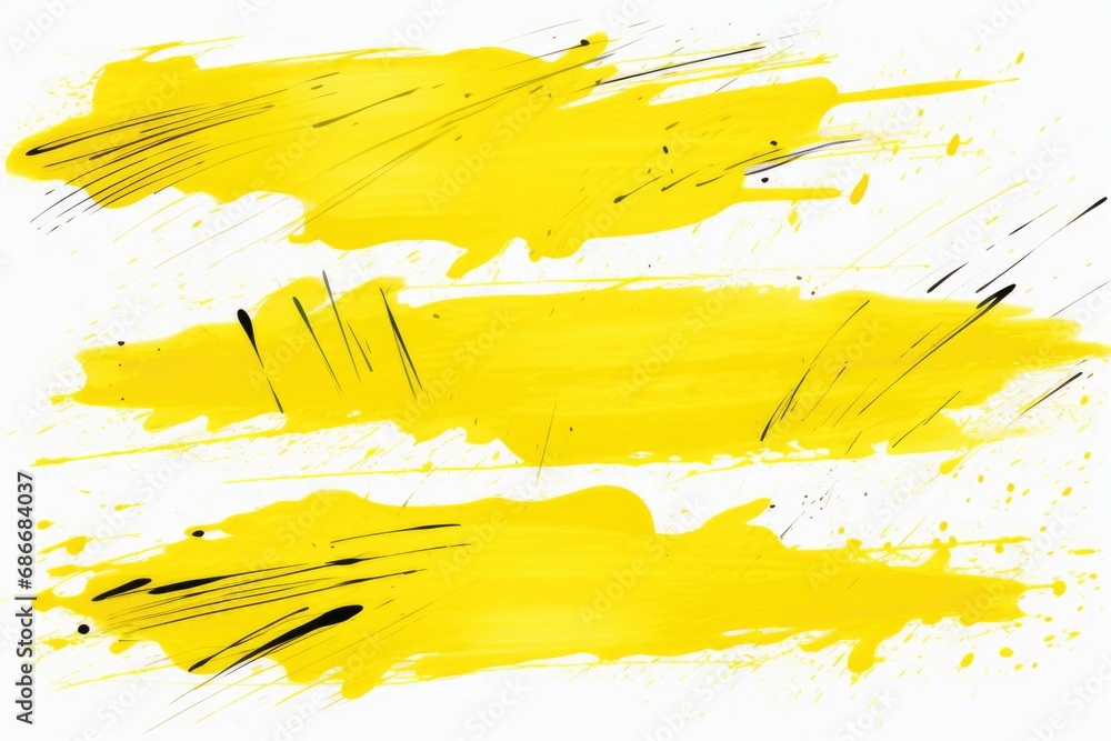 Poster three yellow paint strokes on a white background. this image can be used for various design projects