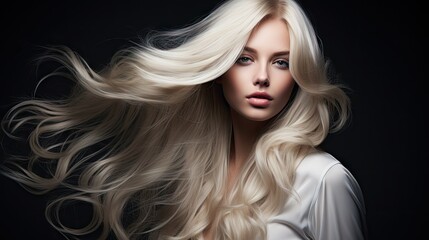 Glossy wavy white hair beautiful girl with long blond