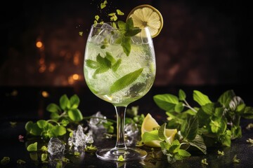 Hugo spritz alcoholic cocktail drink - obrazy, fototapety, plakaty