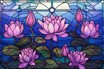Illustration in the style of stained glass with purple flower