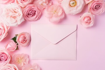 Love letter, Pink paper envelope mock up