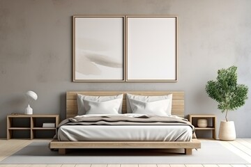 Luxury bedroom interior with minimal decor loft style