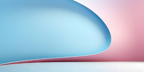 Pastel blue minimal curved wall on colorful background