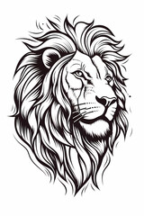 lion pencil drawing coloring book, black and white Vector illustration, engraving style, Generative ai 