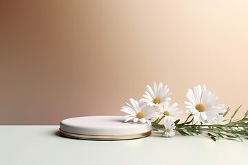 Fototapeta na wymiar Premium stage for showcasing product, with daisies