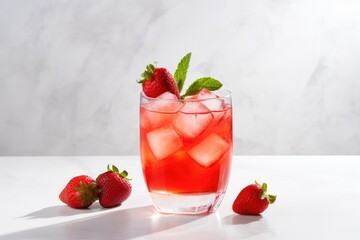 Strawberry alcoholic cocktail on white background