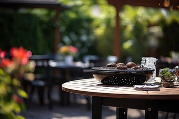 Fototapeta premium Summer time in backyard garden with grill BBQ