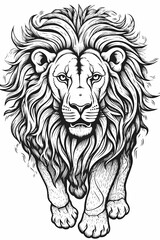 lion pencil drawing coloring book, black and white Vector illustration, engraving style, Generative ai 