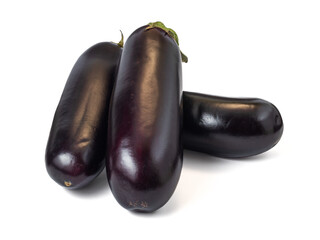 Fresh eggplants isolated on white background with clipping path