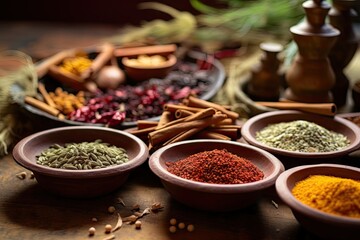 Fototapeta premium Various dried spices andean cereals and grains