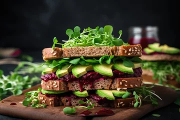 Foto op Canvas Vegan sandwiches with beetroot hummus © Tymofii