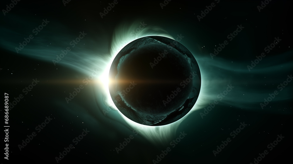 Poster total solar eclipse in the sky,created with generative ai tecnology.