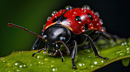 Naklejka premium Red ladybug on a leaf