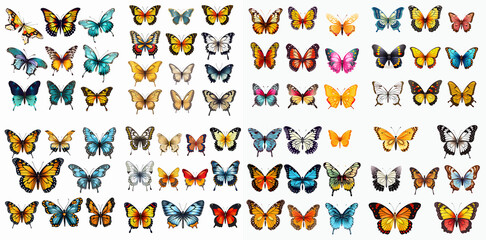 Watercolor butterflies clipart set isolated on a white background colorful butterfly icons for baby shower, party, birthday design elements.  