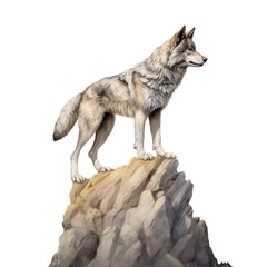 Watercolor illustration of a wolf in the woods, PNG with transparent background, Wolf art