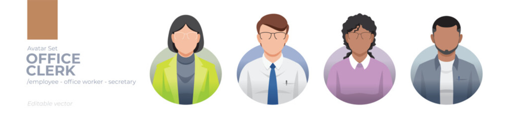 Office clerk worker picture avatar icons. Illustration of men and women wearing office suit