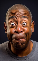 A middle-aged black man makes a funny and cute face