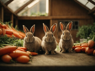 Fototapeta na wymiar Rabbit and lots of carrots