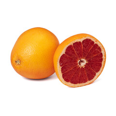Pink ripe grapefruit slice on white isolated background