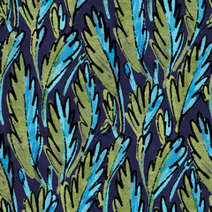 Seamless pattern with leaves. Digital painting.  Hand-drawn illustration.