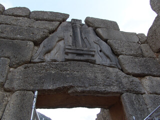 Lions Gate details in Mycenae, Greece