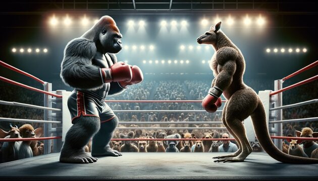 Boxing Match Between Gorilla and Kangaroo