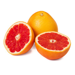 Pink ripe grapefruit slice on white isolated background