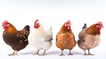 Fototapeta premium Set of laying hens isolated on white background. 