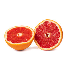 Pink ripe grapefruit slice on white isolated background