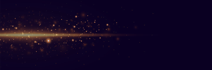 Golden line of light. Magic glow, particles of light, sparks. Glowing line png. Vector illustration.